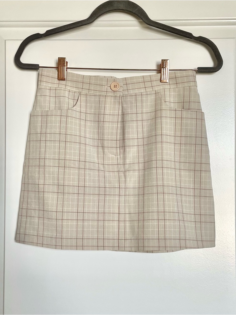 OAK + FORT Plaid Mini Skirt in Beige and Brown
